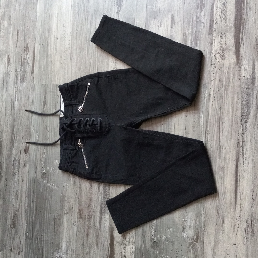 RAG and Bone Lace Up Gia Jeans High Rise Black Size 24